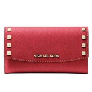 Michael Kors Karla Large Trifold Bright Red/Gold Wallet